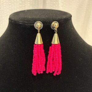Elegant Pink Beaded Tassel Earrings